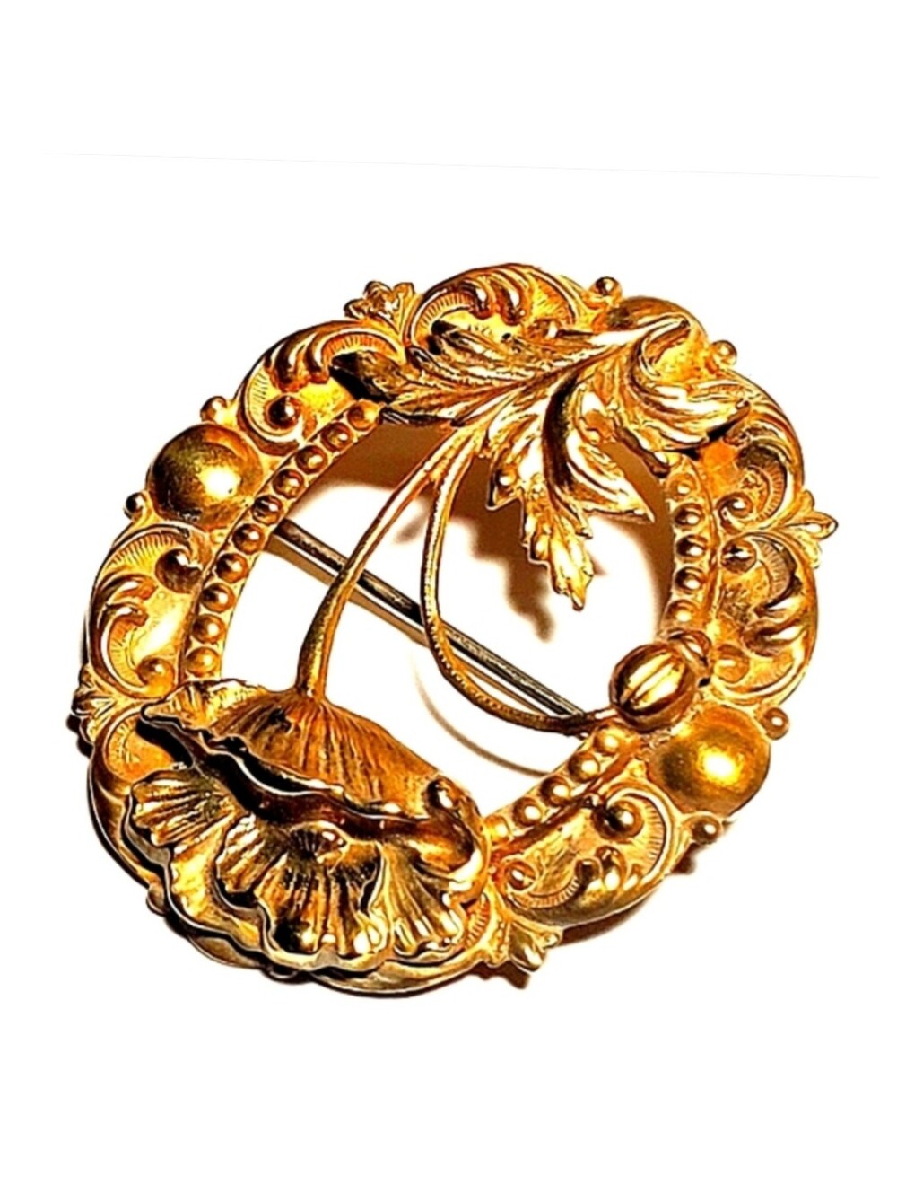 Antique Victorian Brass Flower Brooch